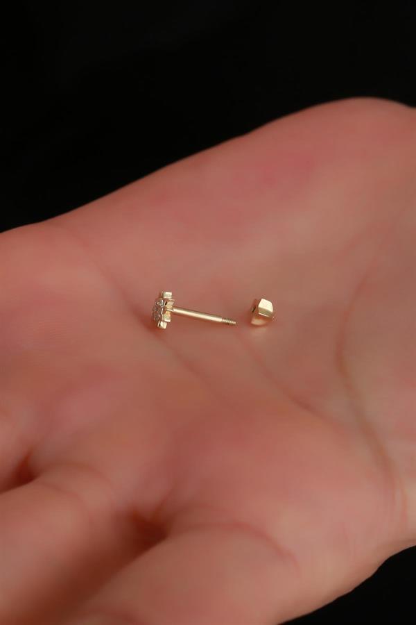 14K Solid Gold Stone Sun Tragus Piercing