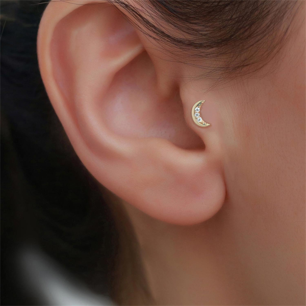 14 Ayar Altın Taşlı Hilal Tragus Piercing