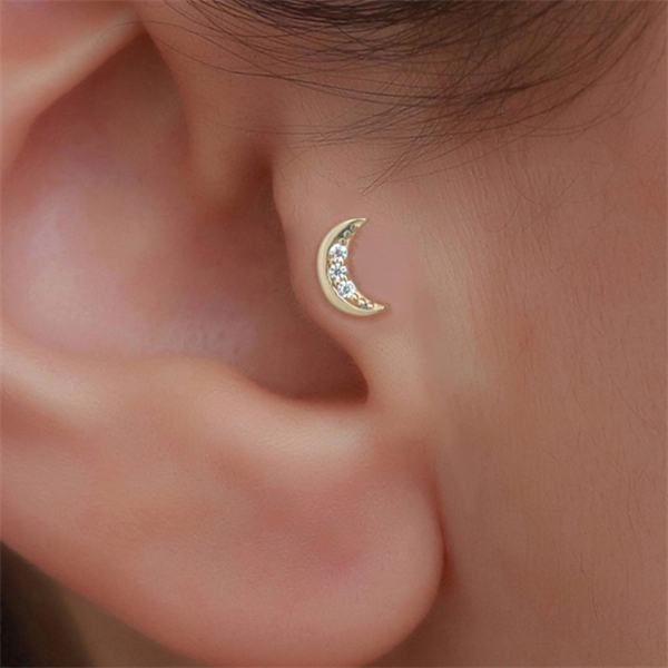 14 Ayar Altın Taşlı Hilal Tragus Piercing