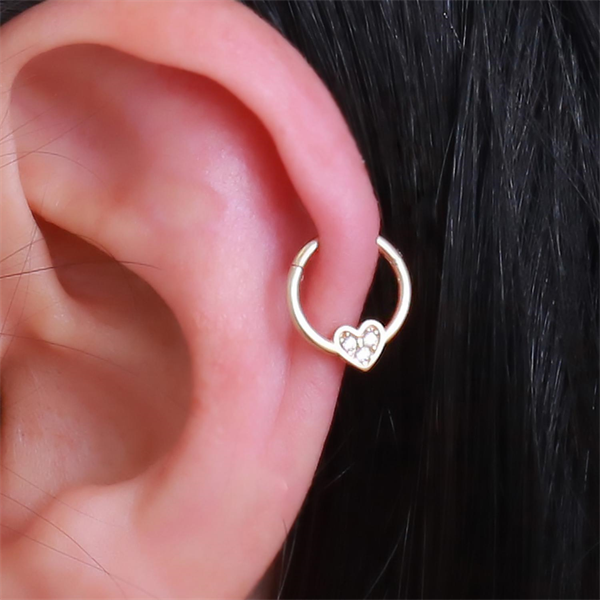 14 Ayar Altın Taşlı Kalp Halka Tragus Piercing