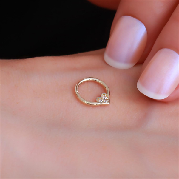 14 Ayar Altın Taşlı Kalp Halka Tragus Piercing