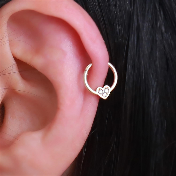14 Ayar Altın Taşlı Kalp Halka Tragus Piercing