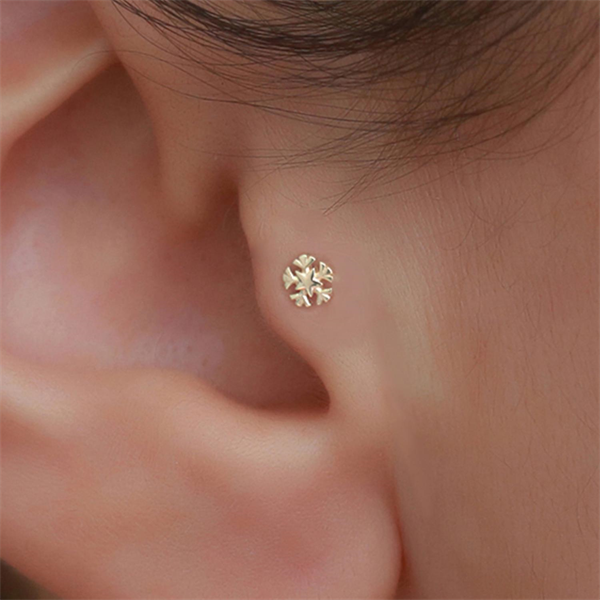 14 Ayar Altın Taşlı Kar Tanesi Tragus Piercing