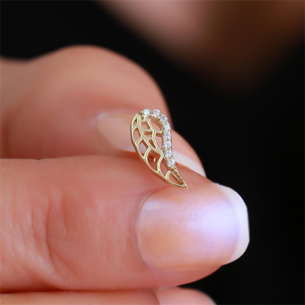14 Ayar Altın Taşlı Melek Kanadı Tragus Piercing