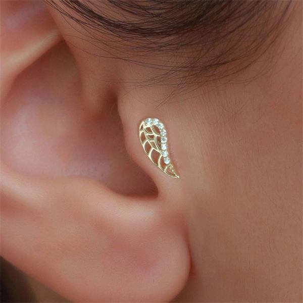 14 Ayar Altın Taşlı Melek Kanadı Tragus Piercing