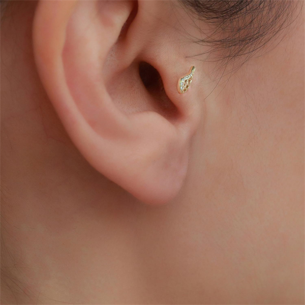 14 Ayar Altın Taşlı Melek Kanadı Tragus Piercing