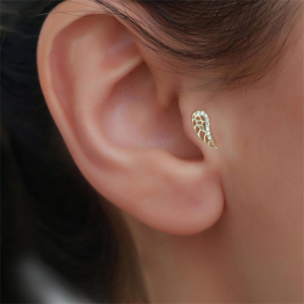 14 Ayar Altın Taşlı Melek Kanadı Tragus Piercing