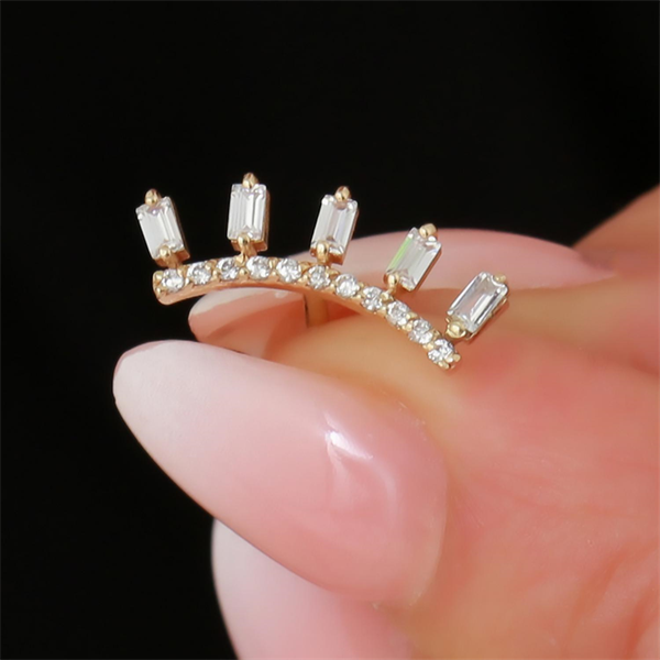 14 Ayar Altın Taşlı Taç Tragus Piercing
