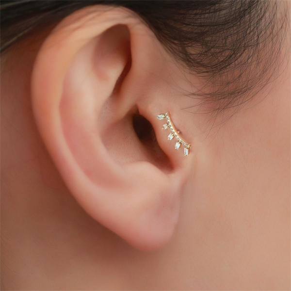 14 Ayar Altın Taşlı Taç Tragus Piercing