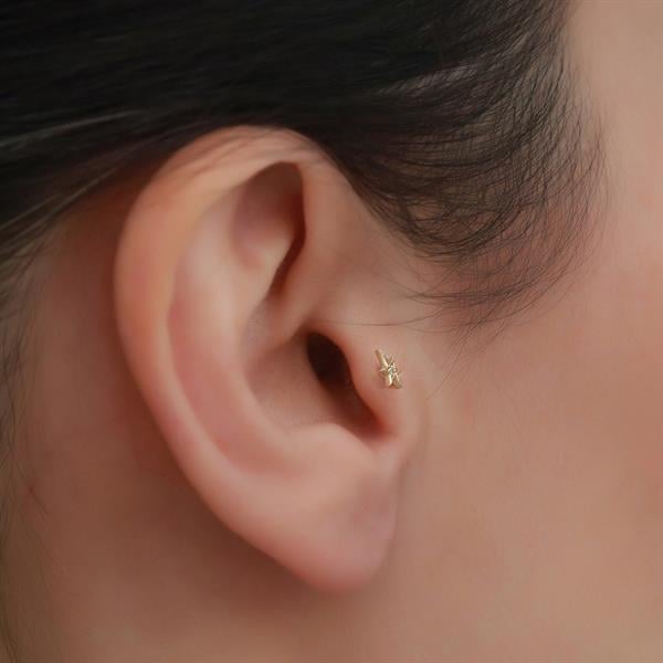 14 Ayar Altın Taşlı Yıldız Tragus