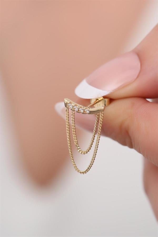  14K Solid Gold Stone Chain Earrings