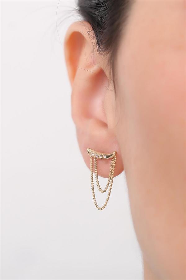  14K Solid Gold Stone Chain Earrings