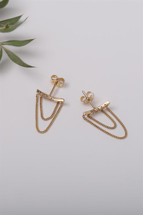  14K Solid Gold Stone Chain Earrings