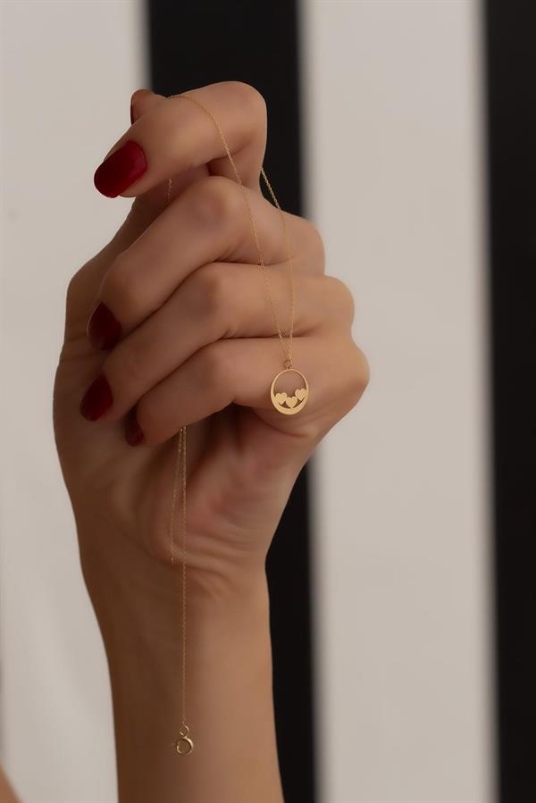 14K Solid Gold Three Heart Ring Necklace