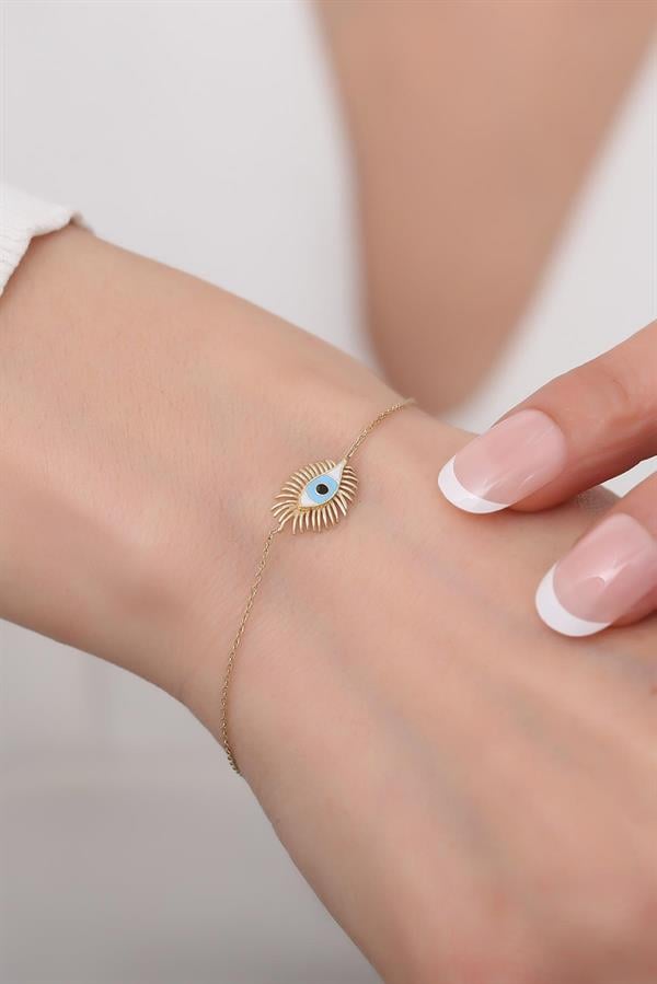  14K Solid Gold Upea Blue Eyelash Eye Bracelet