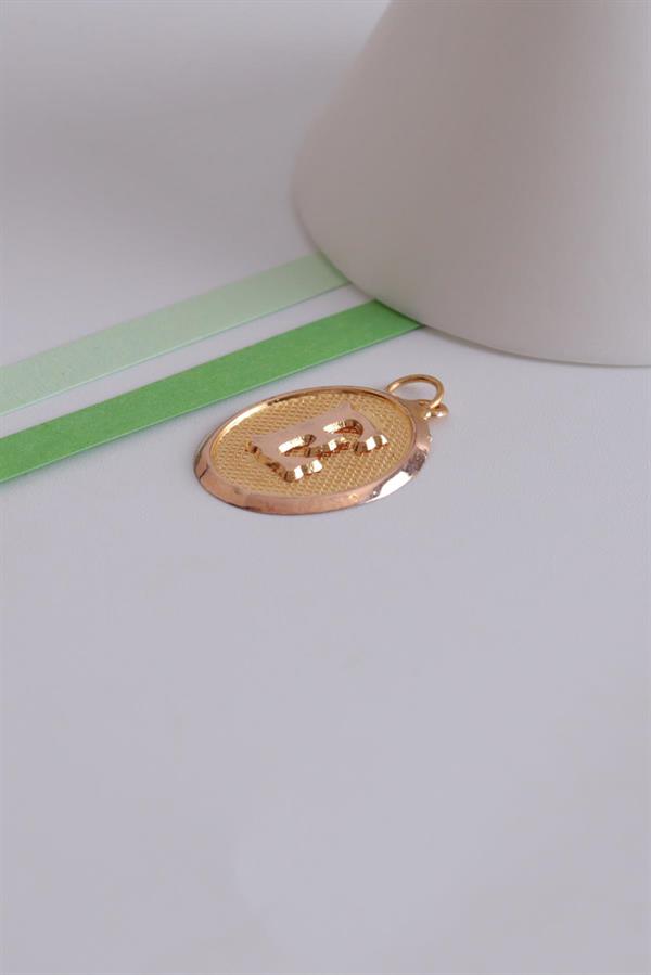 14K Solid Gold Vintage Oval E Letter Pendant
