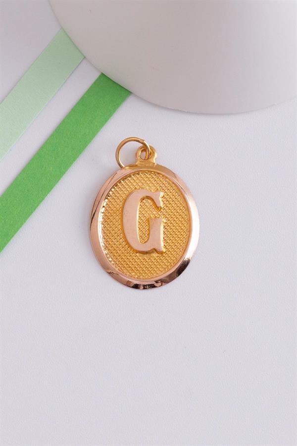 14 Ayar Altın Vintage Oval G Harf Kolye Ucu