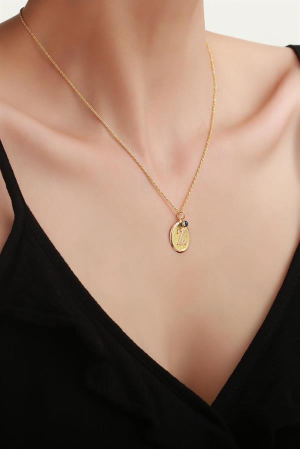 14 Ayar Altın Vintage Oval Z Harf Kolye