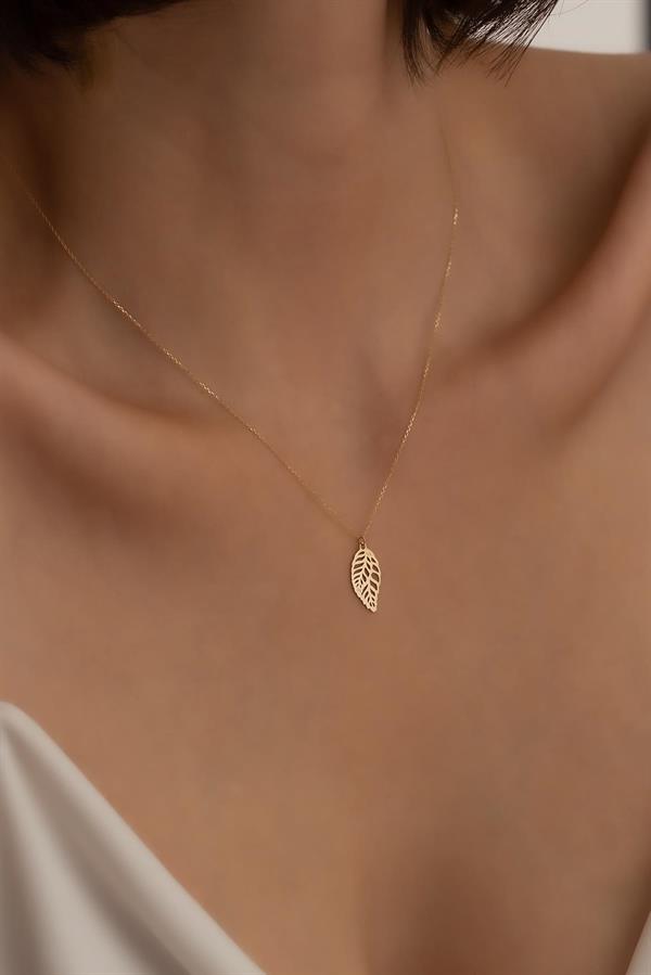 14K Solid Gold Leaf Necklace