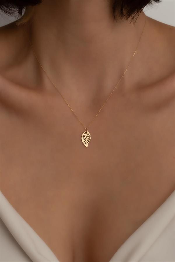 14K Solid Gold Leaf Necklace