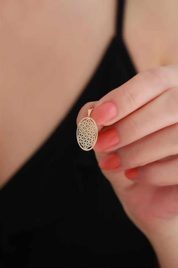 14K Solid Gold Flower of Life Pendant