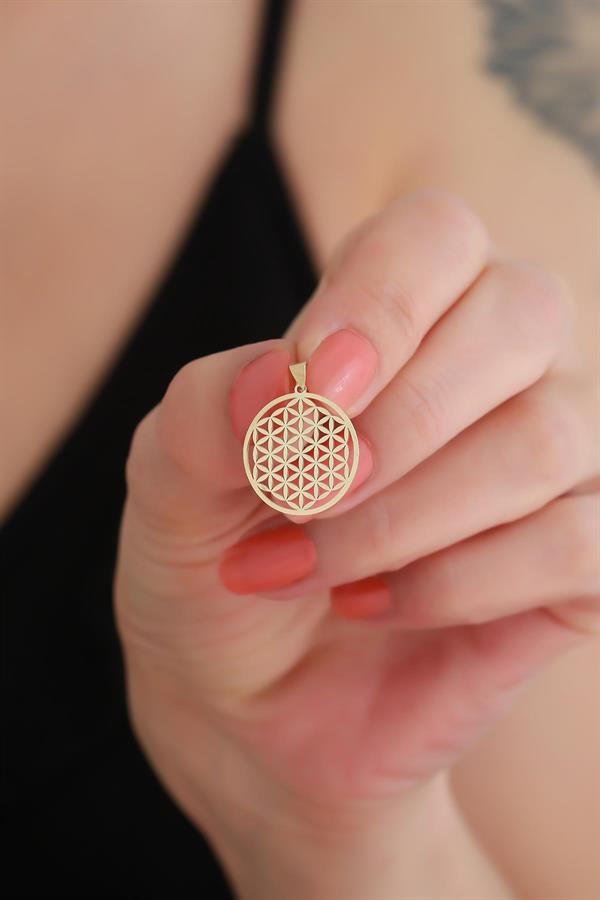 14K Solid Gold Flower of Life Pendant