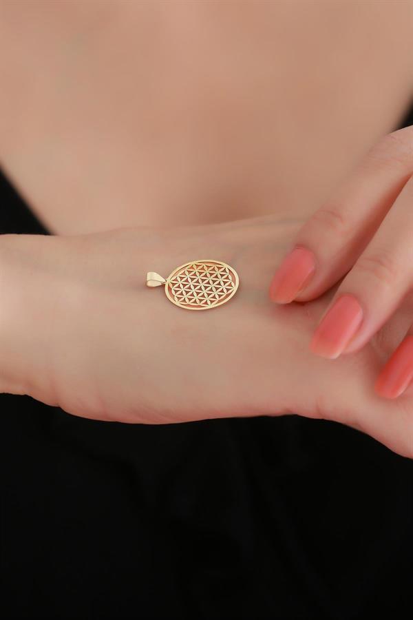 14K Solid Gold Flower of Life Pendant