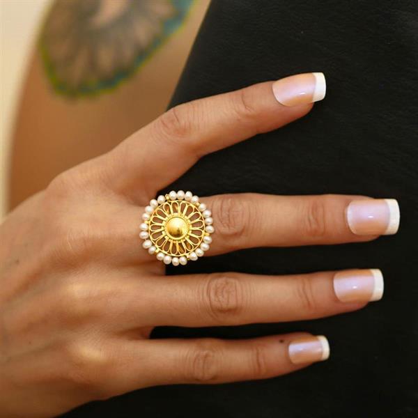 14K Solid Gold Fan Pearl Ring