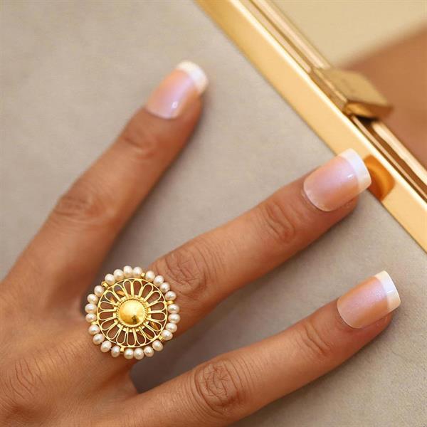 14K Solid Gold Fan Pearl Ring