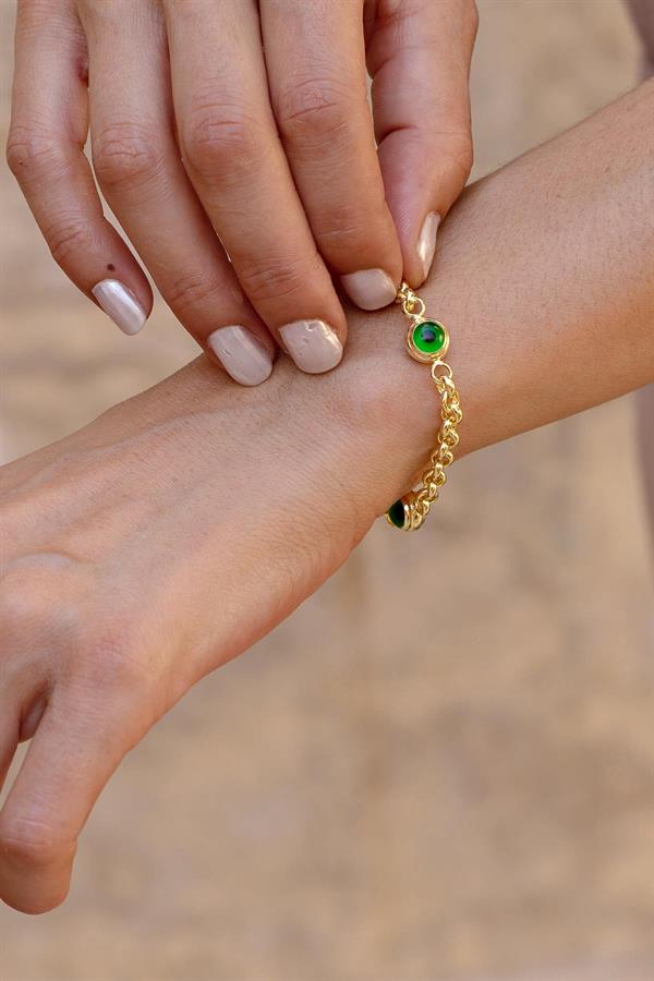 14K Solid Gold Green Eyed Dog Bracelet