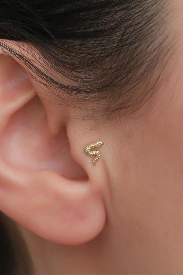 14K Solid Gold Snake Tragus Piercing