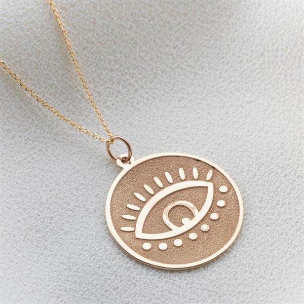  14K Solid Gold Round Eyelash Eye Necklace