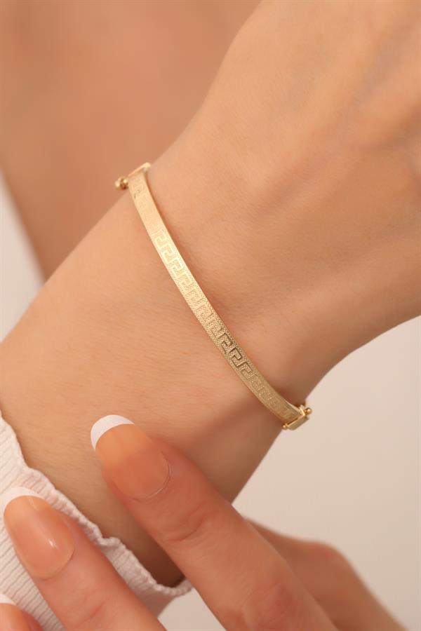 14K Solid Gold Elegant Greek Cuff Bracelet