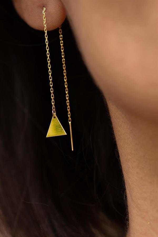 14K Solid Gold Chain Triangle Earrings