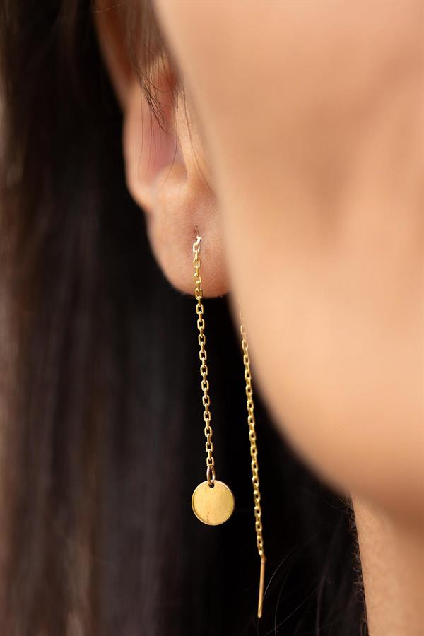 Round Plate Earrings with 14K Solid Gold Chain