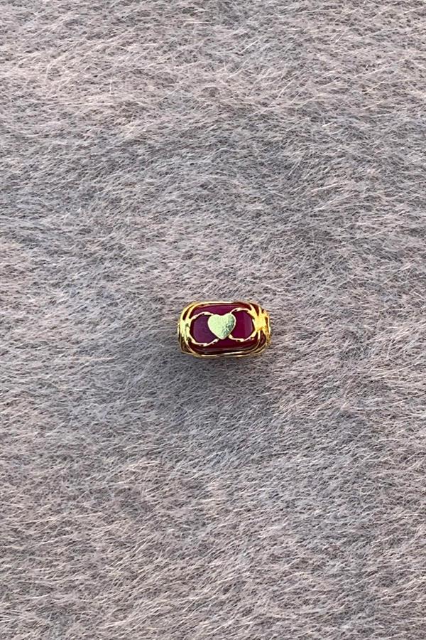 Small Size Filigree Hülyam Boncuk with Gold Claret Red Heart