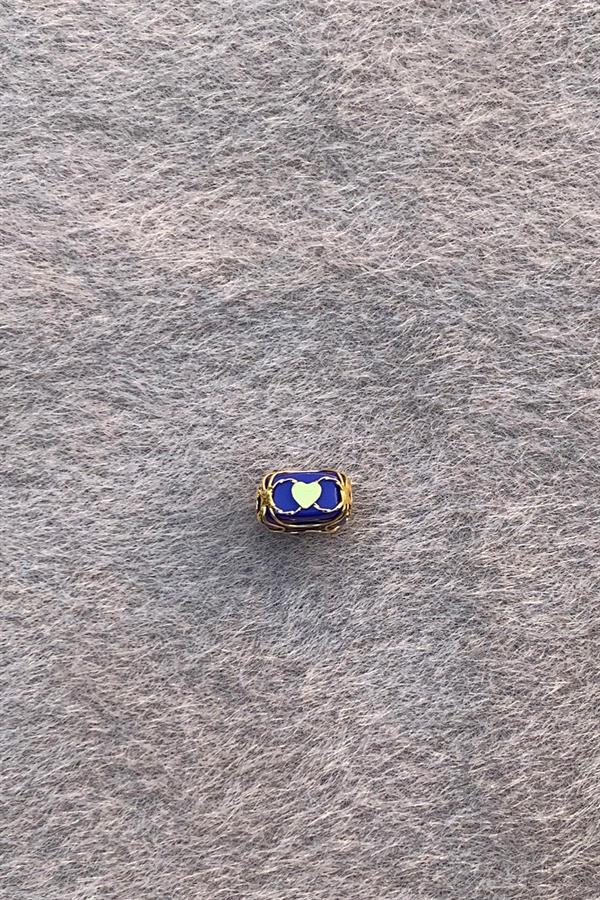 Gold Navy Blue Heart Small Size Filigree Hülyam Beads