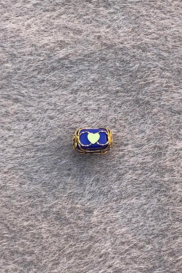 Gold Navy Blue Heart Small Size Filigree Hülyam Beads