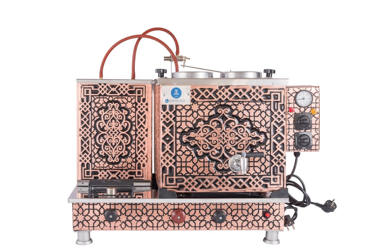 Çaycım 2 Demlikli Bakır Çay Kazanı Elektrik + Gazlı Ce Belgeli