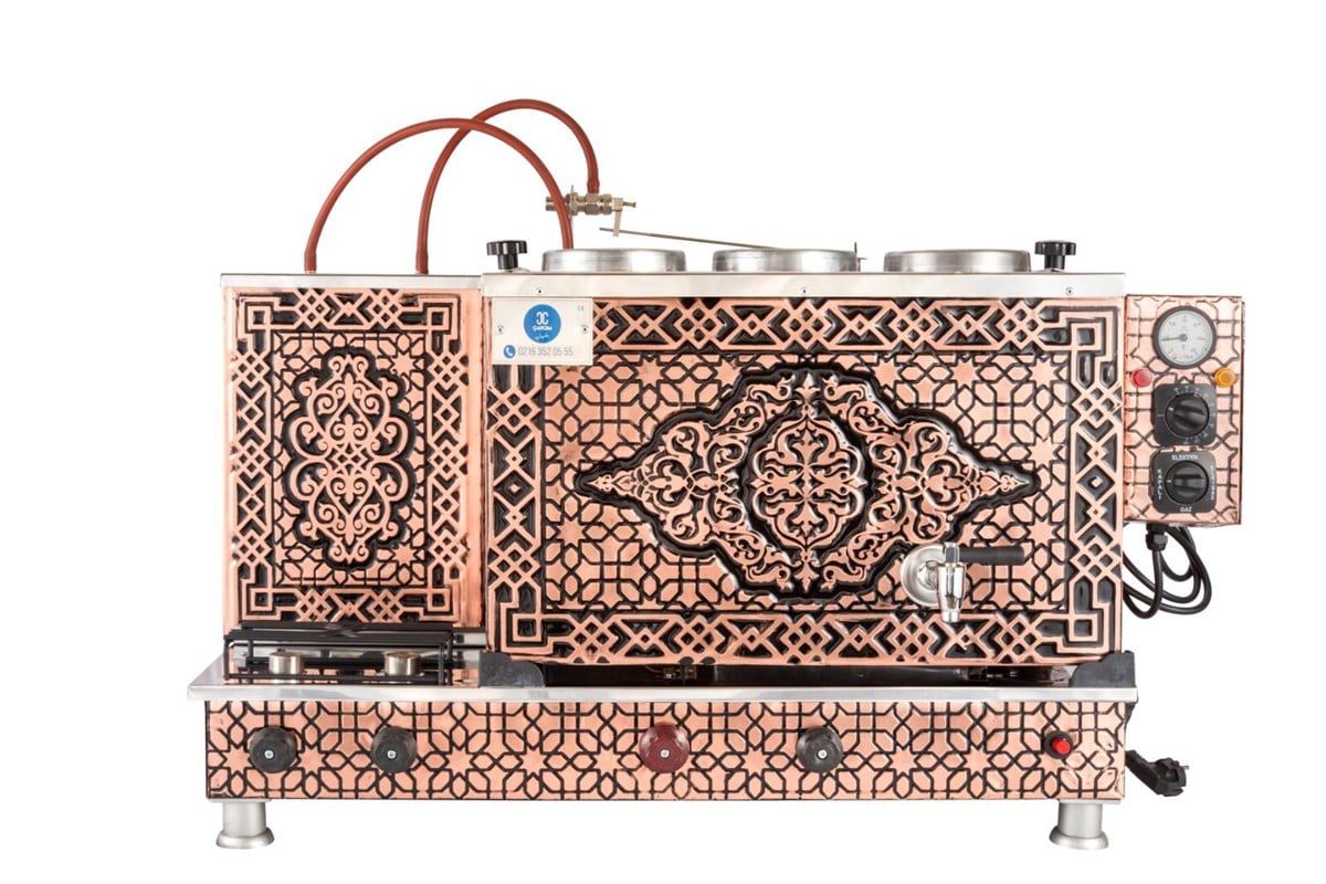 Çaycım 3 Demlikli Bakır Çay Kazanı Elektrik + Gazlı Ce Belgeli