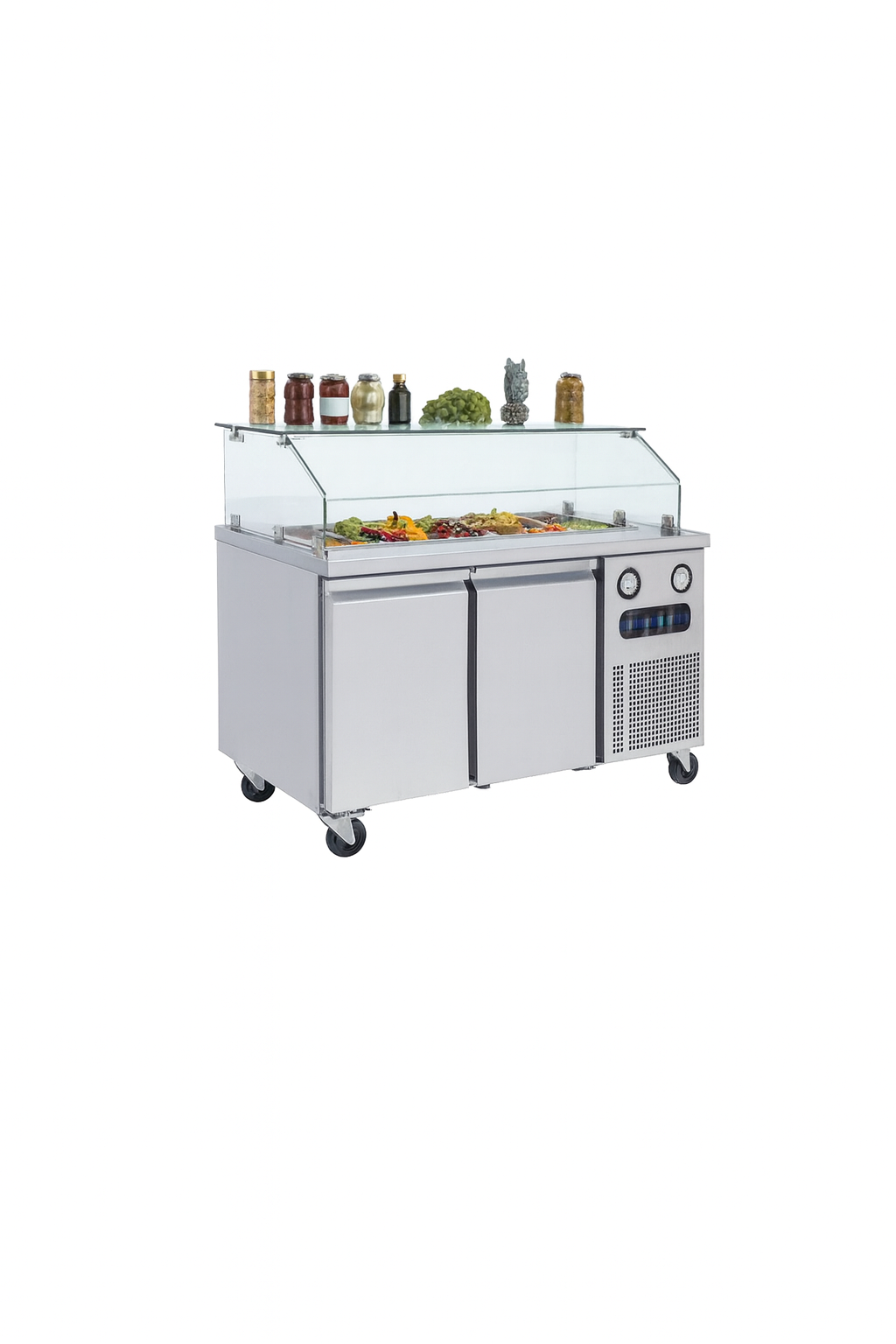 Frenox 140x70x130 cm. 6 Adet GN-1/6x100 Küvet Kapasiteli,Camlı Soğuk Servis Üniteli Yatay Tip Buzdolabı KCN2-R290