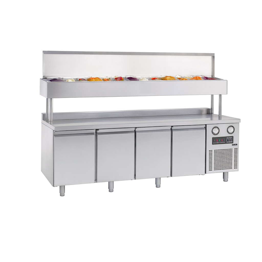 Frenox  233x70x142 cm.12 Adet 1/3 x150 GN Küvet Kapasiteli Yükseltilmiş Make-Up,Pizza Hazırlık Dolabı CGN4-YM-R290