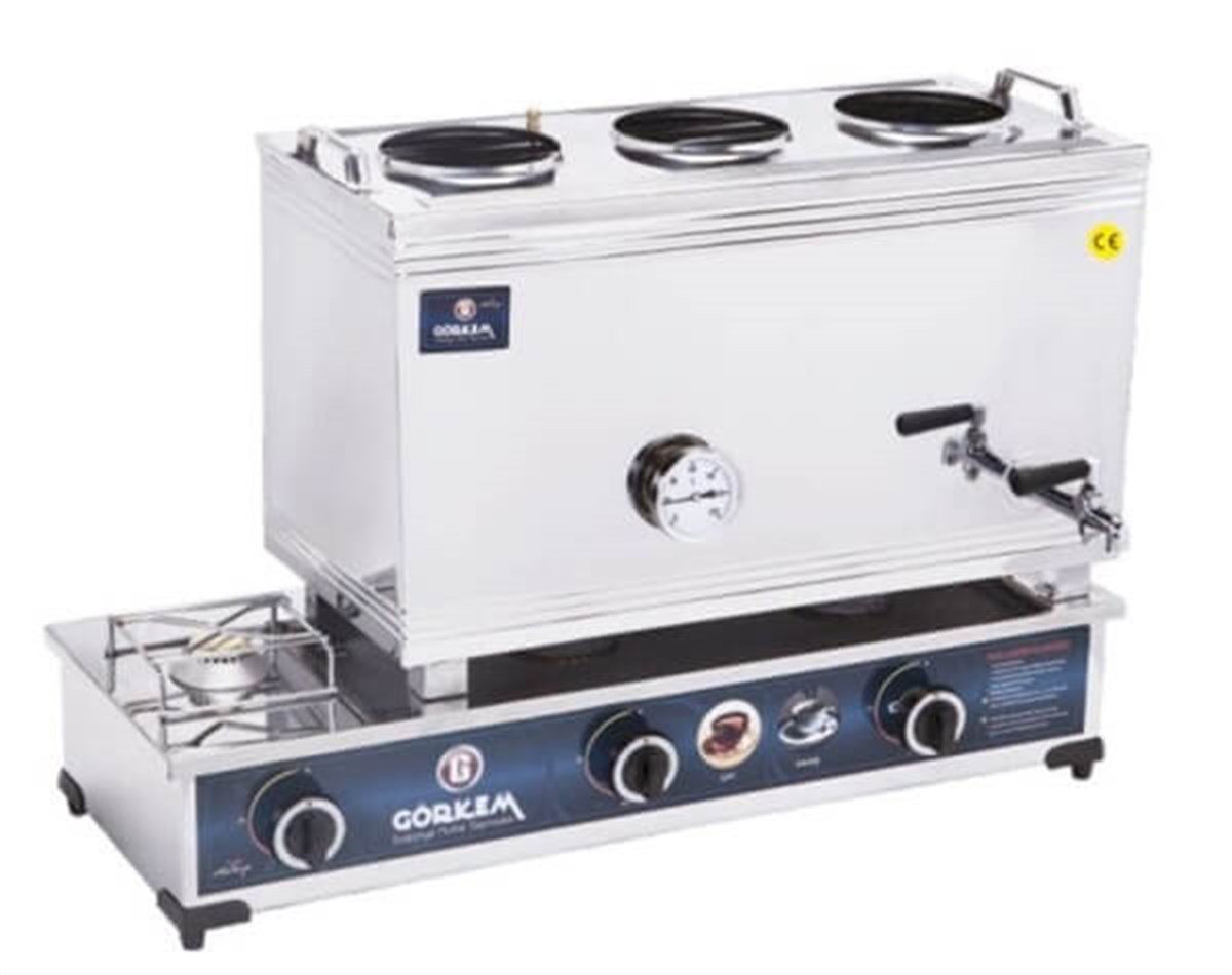 Görkem Kaynaklı Krom Çay Kazanı 60'Lık Doğalgaz/Tüplü 81x30x51