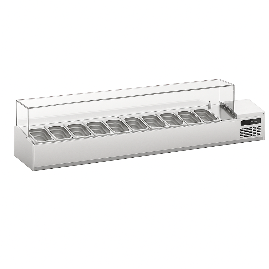 Ndustrio Cam Kapak,10 Adet 1/4 GN Küvetli Set Üstü Teşhir Ünitesi TTR-200 GC