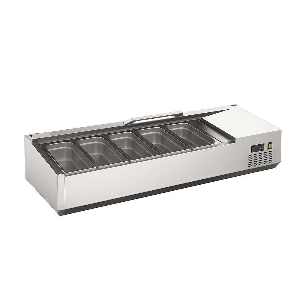 Ndustrio Paslanmaz Kapaklı 5 Adet 1/4 Küvetli Set Üstü Teşhir Dolabı  TTR-120 SC