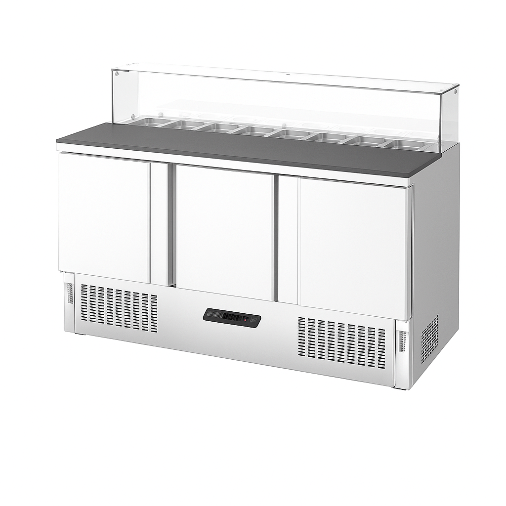 Ndustrio  Tezgah Tip 3 Kapılı Gastronorm Polietilen Tablalı Camlı Saladbar SLD 7160-PE-GC