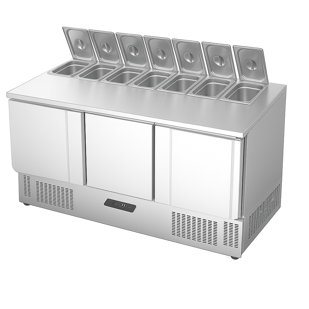 Ndustrio Tezgah Tipi,3 Kapılı,Gastronorm Kapaklı Saladbar SLD 7160 HL SC