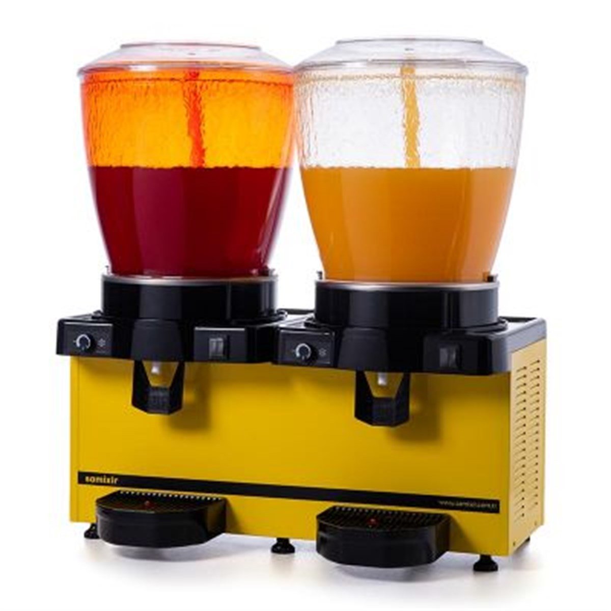 Samixir Twin Fıskiyeli Soğuk İçecek Dispenseri, 22+22 L, Panoramik, Analog, Sarı