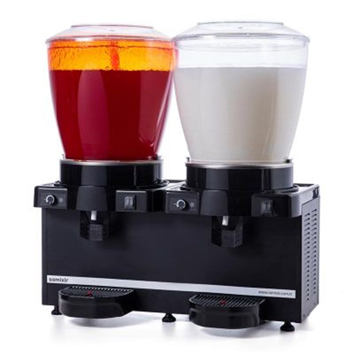 Samixir Twin Fıskiyeli ve Karıştırıcılı Soğuk İçecek Dispenseri, 22+22 L, Panoramik, Analog, Siyah