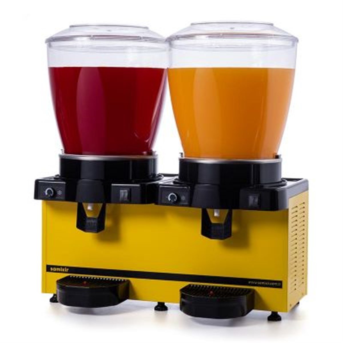 Samixir Twin Karıştırıcılı Soğuk İçecek Dispenseri, 22+22 L, Panoramik, Analog, Sarı